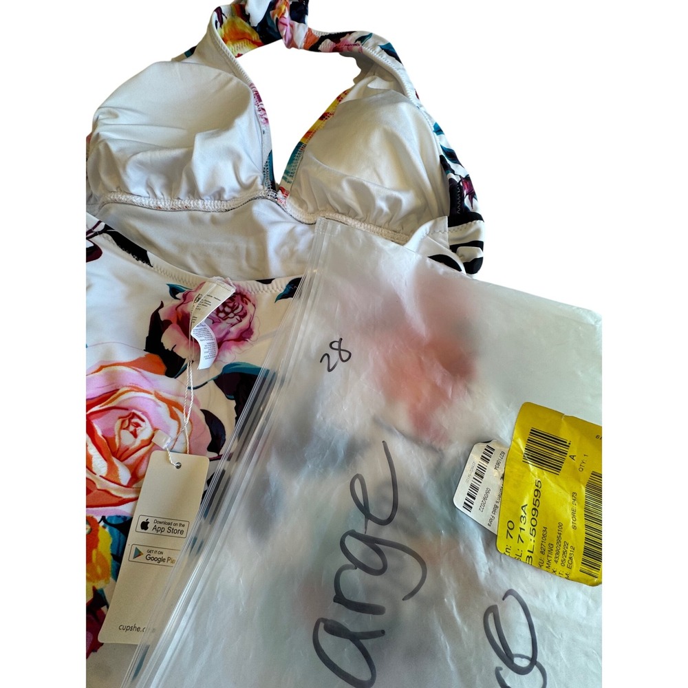 Cupshe Womens Floral and Striped Halter One Piece Swimsuit White Black Large NEW - Picture 4 of 4
